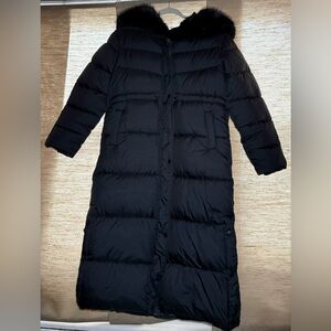 Women's Black Faux Fur-Trimmed Puffer Coat